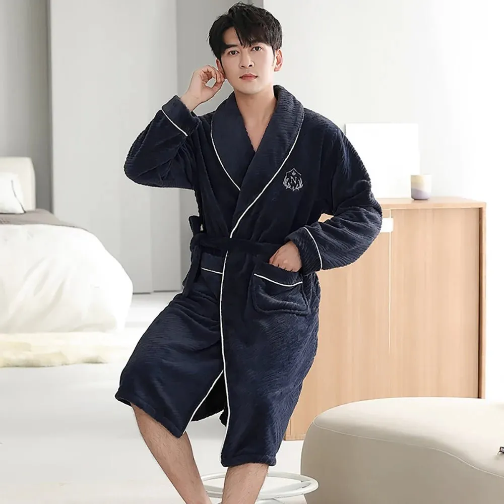 4XL Big Size Pijamas For 110kg Men's Bathrobe Warm Winter Thicken Short Plush Nightwear Men Loose Soft Shower Robe Dressing Gown