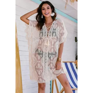 Lace-Up Sheer Cover Up