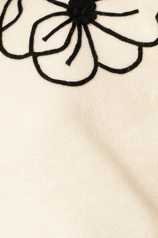 Sylvie Flower Embroidery Mock Neck Sweater